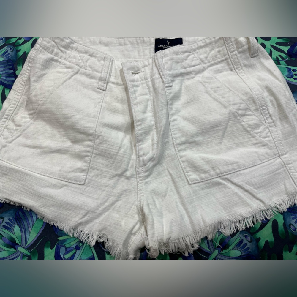 American Eagle Outfitters White Frayed Jean Shorts